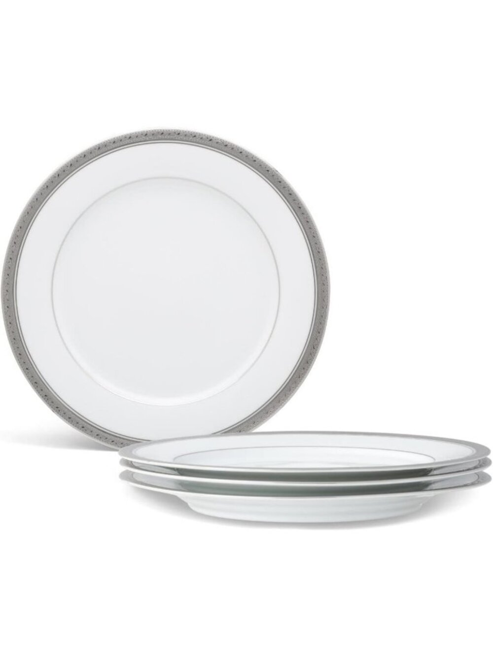 Elegant Set of 4 Platinum Dinner Plates, 10.5" Fine China Tableware